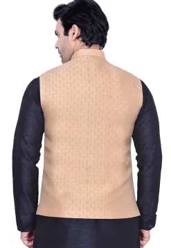 Woven Art Silk Jacquard Nehru Jacket in Peach