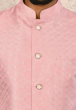 Woven Art Silk Jacquard Nehru Jacket in Pink