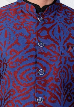 Woven Art Silk Jacquard Nehru Jacket in Blue