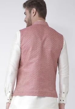 Woven Art Silk Jacquard Nehru Jacket in Pink