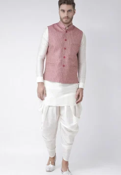 Woven Art Silk Jacquard Nehru Jacket in Pink