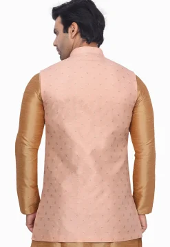 Woven Art Silk Jacquard Nehru Jacket in Peach