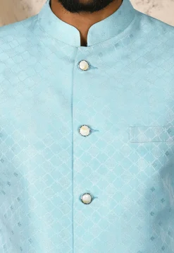Woven Art Silk Jacquard Nehru Jacket in Sky Blue