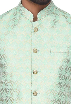 Woven Art Silk Jacquard Nehru Jacket in Sea Green