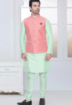 Woven Art Silk Jacquard Nehru Jacket in Pink