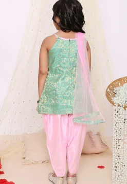 Woven Art Silk Jacquard Punjabi Suit in Teal Green