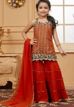 Woven Art Silk Jacquard Pakistani Suit in Rust