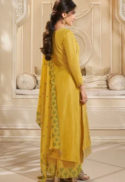 Woven Art Silk Jacquard Pakistani Suit in Yellow