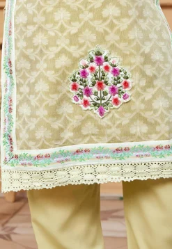Woven Art Silk Jacquard Pakistani Suit in Beige