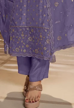 Woven Art Silk Jacquard Pakistani Suit in Indigo Blue