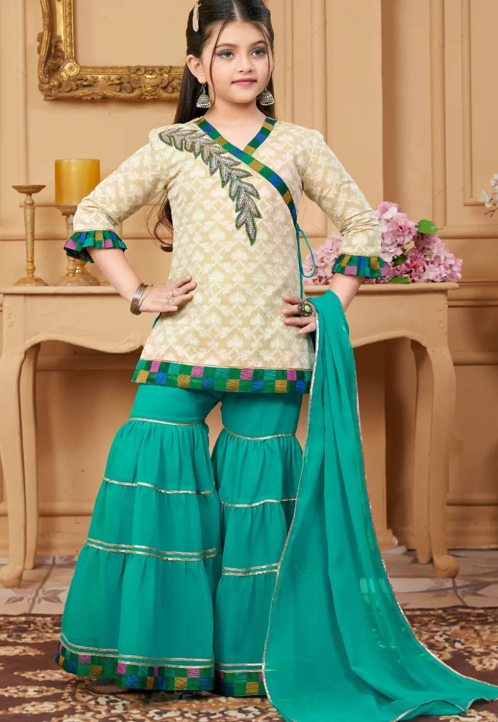 Woven Art Silk Jacquard Pakistani Suit in Beige