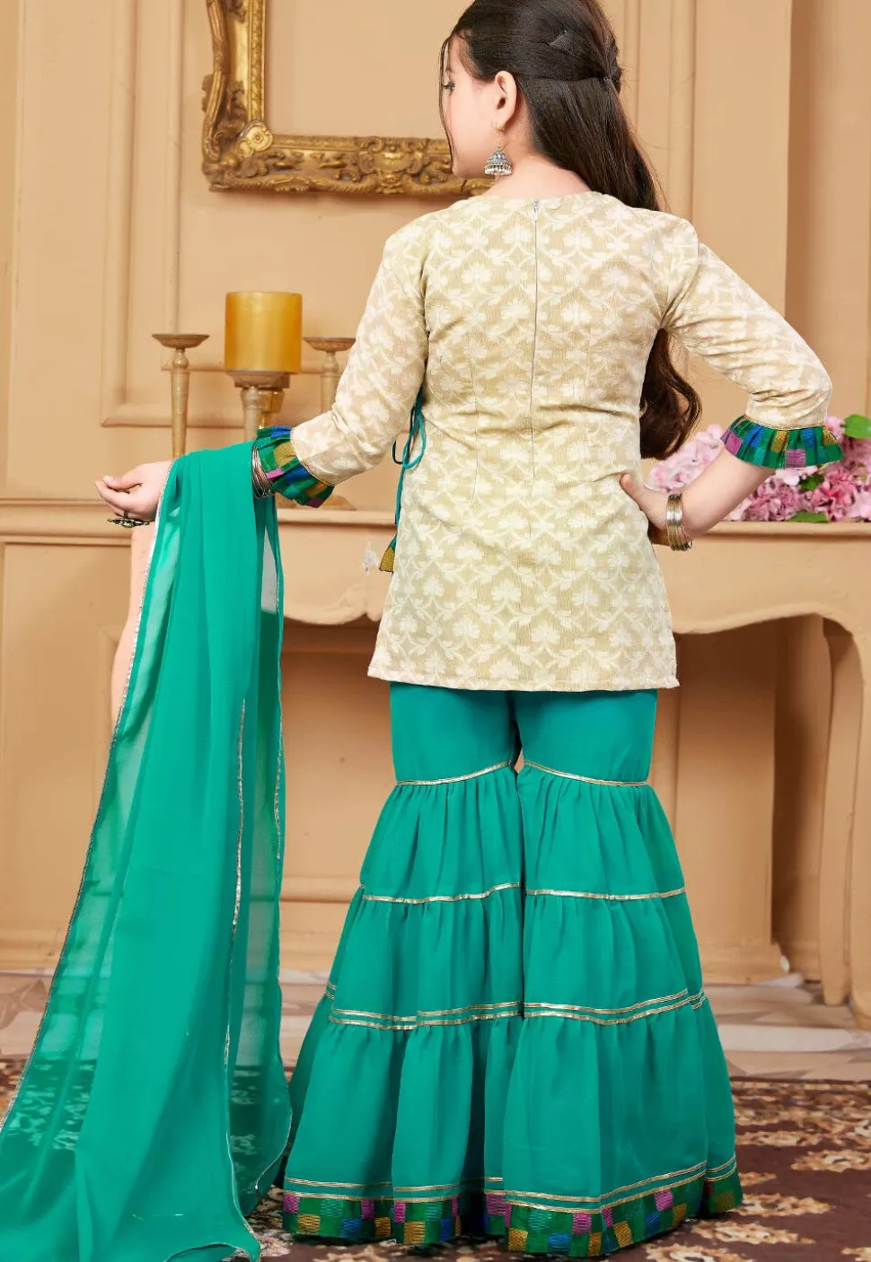 Woven Art Silk Jacquard Pakistani Suit in Beige