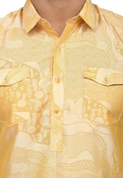 Woven Art Silk Jacquard Pathani Suit in Light Yellow