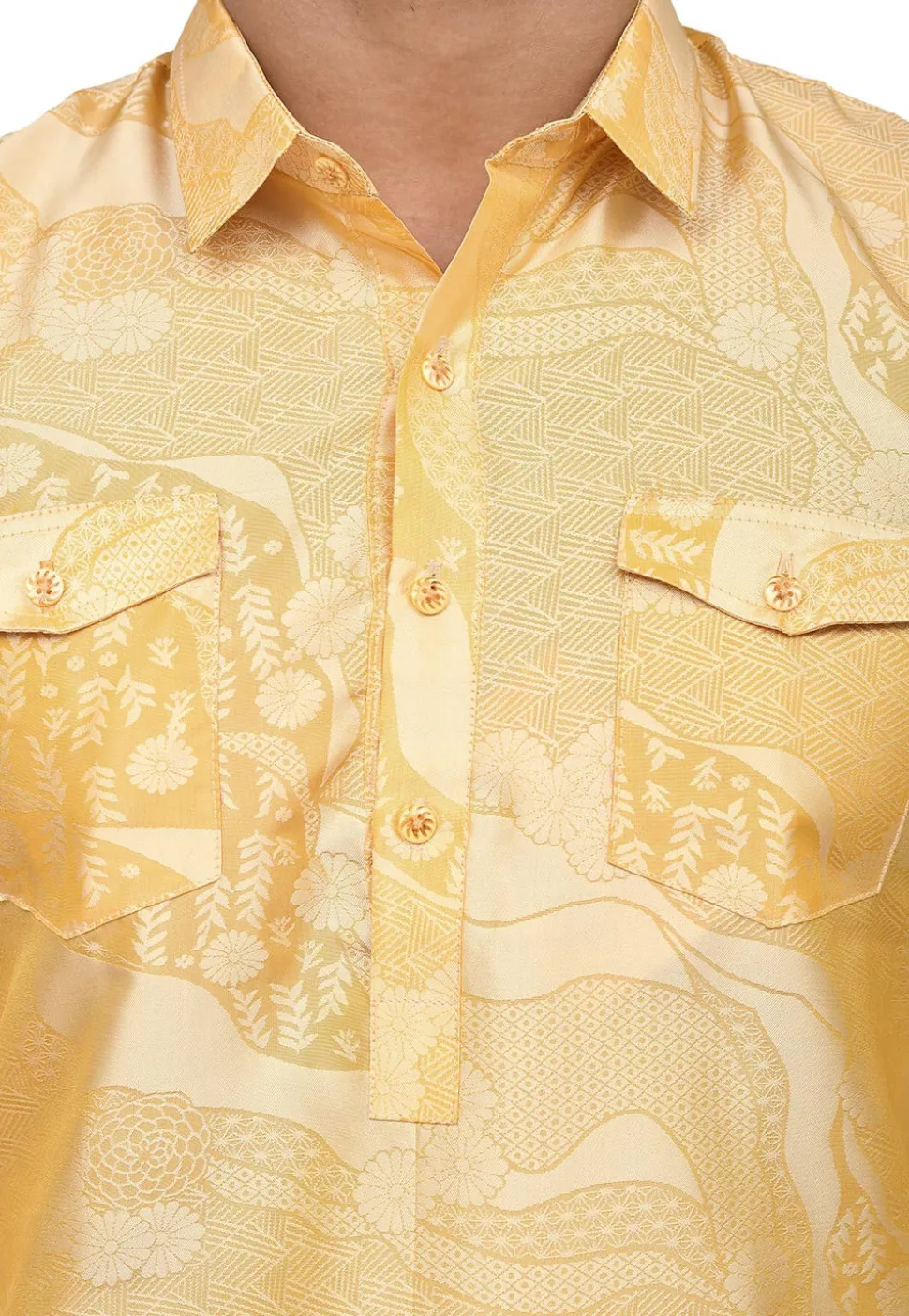 Woven Art Silk Jacquard Pathani Suit in Light Yellow