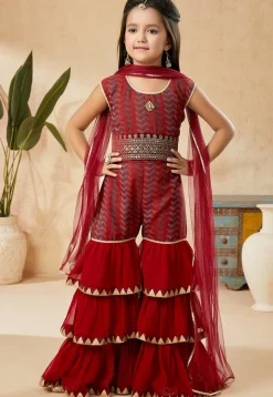 Woven Art Silk Jacquard Pakistani Suit in Maroon