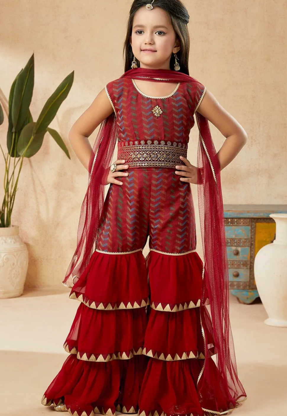 Woven Art Silk Jacquard Pakistani Suit in Maroon
