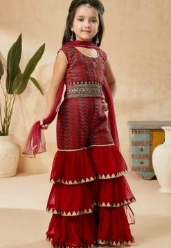 Woven Art Silk Jacquard Pakistani Suit in Maroon