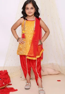 Woven Art Silk Jacquard Punjabi Suit in Yellow