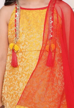 Woven Art Silk Jacquard Punjabi Suit in Yellow