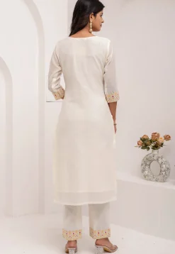 Woven Art Silk Jacquard Pakistani Suit in Off White