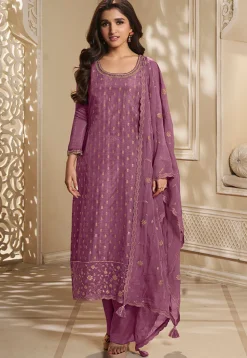 Woven Art Silk Jacquard Pakistani Suit in Purple