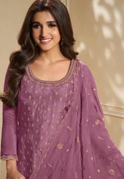 Woven Art Silk Jacquard Pakistani Suit in Purple