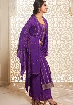 Woven Art Silk Jacquard Pakistani Suit in Purple