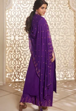 Woven Art Silk Jacquard Pakistani Suit in Purple