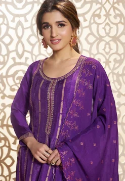 Woven Art Silk Jacquard Pakistani Suit in Purple