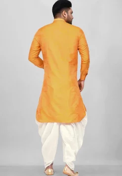Woven Art Silk Jacquard Pathani Suit in Mustard