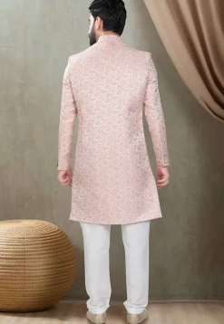 Woven Art Silk Jacquard Sherwani in Pink