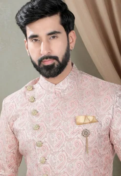 Woven Art Silk Jacquard Sherwani in Pink