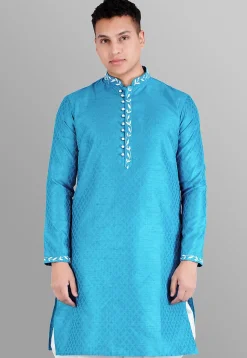 Woven Art Silk Jacquard Sherwani in Light Blue