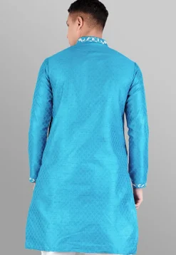 Woven Art Silk Jacquard Sherwani in Light Blue