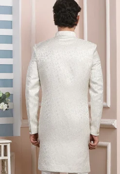 Woven Art Silk Jacquard Sherwani in White