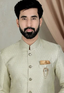 Woven Art Silk Jacquard Sherwani in Light Green