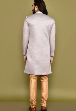 Woven Art Silk Jacquard Sherwani in Light Purple