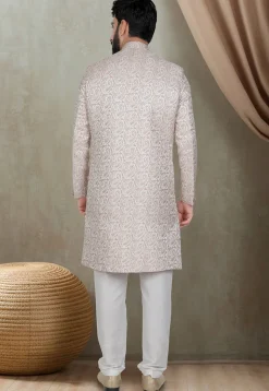 Woven Art Silk Jacquard Sherwani in Pink