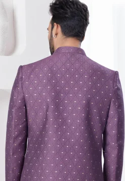 Woven Art Silk Jacquard Sherwani in Purple