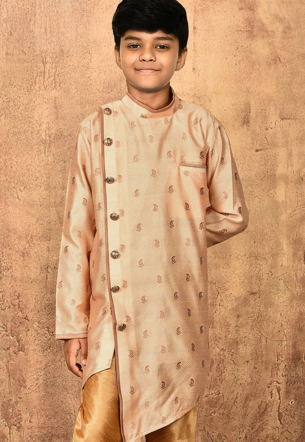Woven Art Silk Jacquard Sherwani in Beige