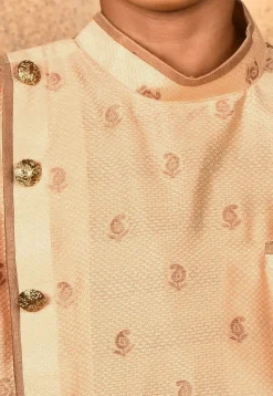 Woven Art Silk Jacquard Sherwani in Beige