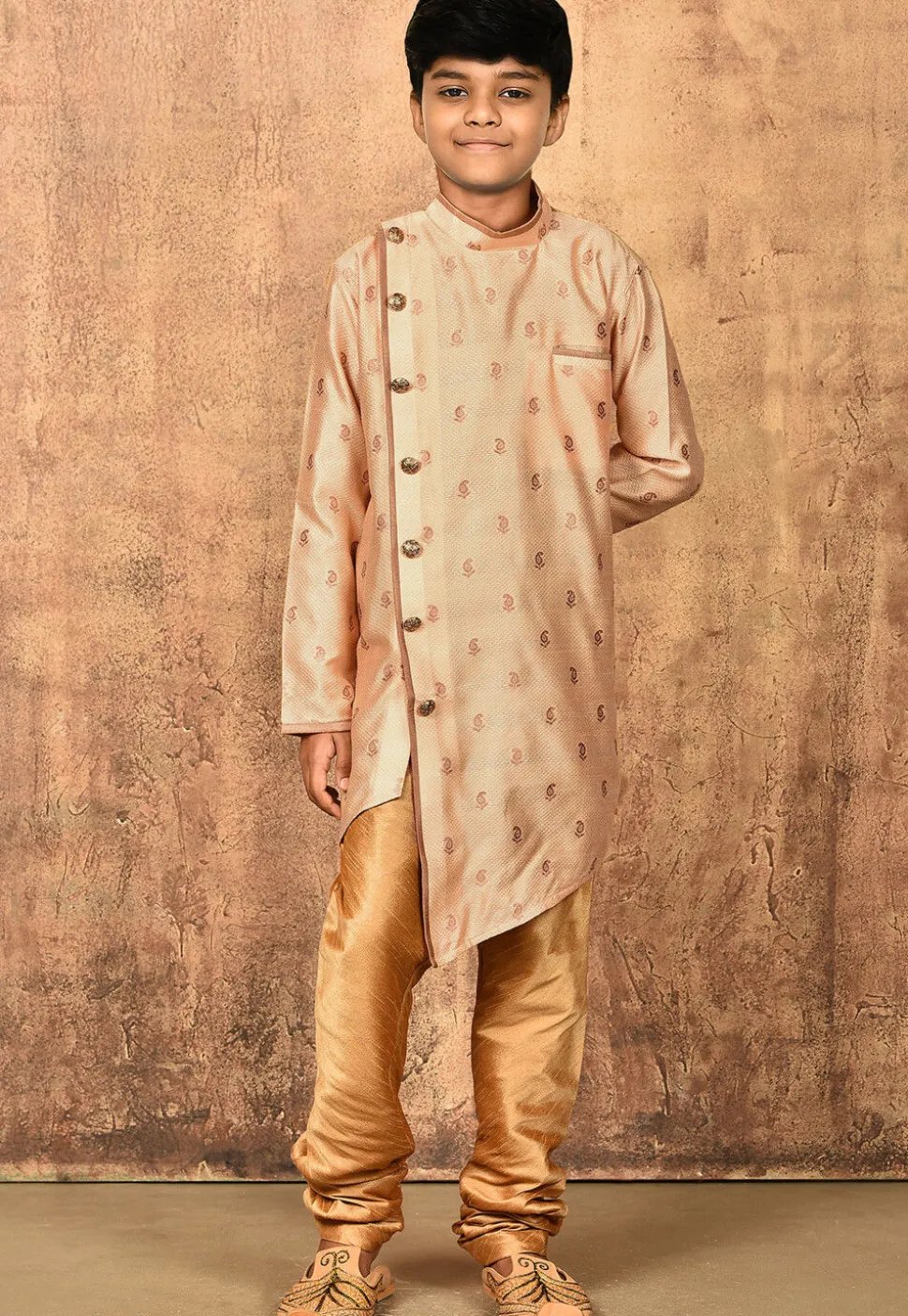 Woven Art Silk Jacquard Sherwani in Beige