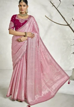 Woven Art Silk Jacquard Saree in Pink