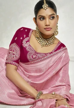 Woven Art Silk Jacquard Saree in Pink