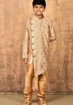Woven Art Silk Jacquard Sherwani in Beige