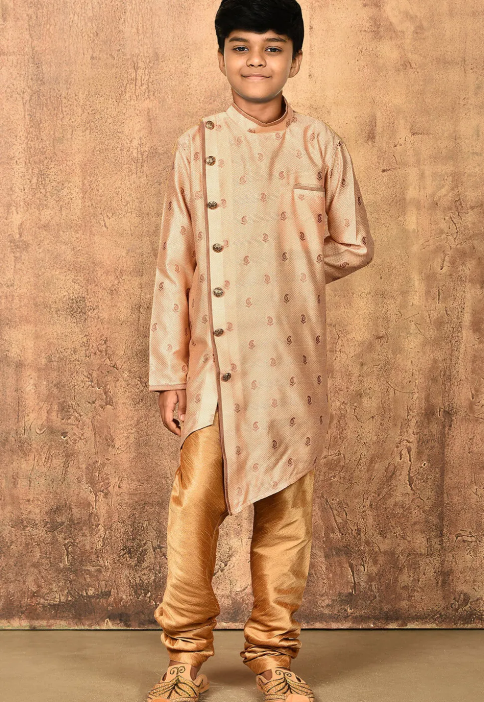 Woven Art Silk Jacquard Sherwani in Beige
