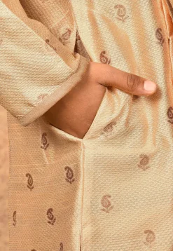 Woven Art Silk Jacquard Sherwani in Beige