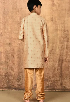 Woven Art Silk Jacquard Sherwani in Beige