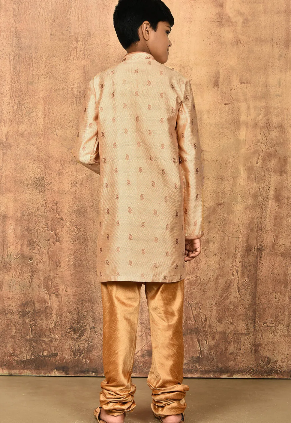 Woven Art Silk Jacquard Sherwani in Beige