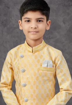 Woven Art Silk Jacquard Sherwani in Yellow